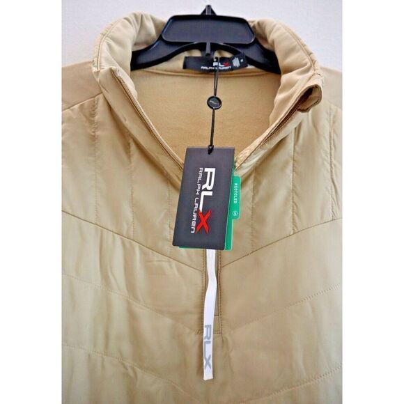 RLX Ralph Lauren Women's Sz M Beige Quilted Hybrid 1/4 Zip Pullover Jacket - Picture 3 of 14